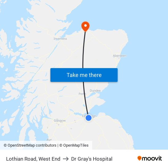 Lothian Road, West End to Dr Gray's Hospital map