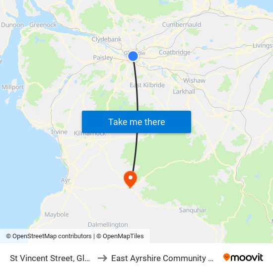 St Vincent Street, Glasgow to East Ayrshire Community Hospital map