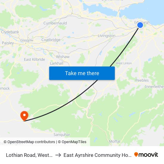 Lothian Road, West End to East Ayrshire Community Hospital map