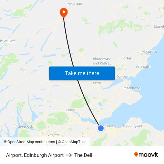 Airport, Edinburgh Airport to The Dell map