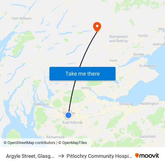 Argyle Street, Glasgow to Pitlochry Community Hospital map