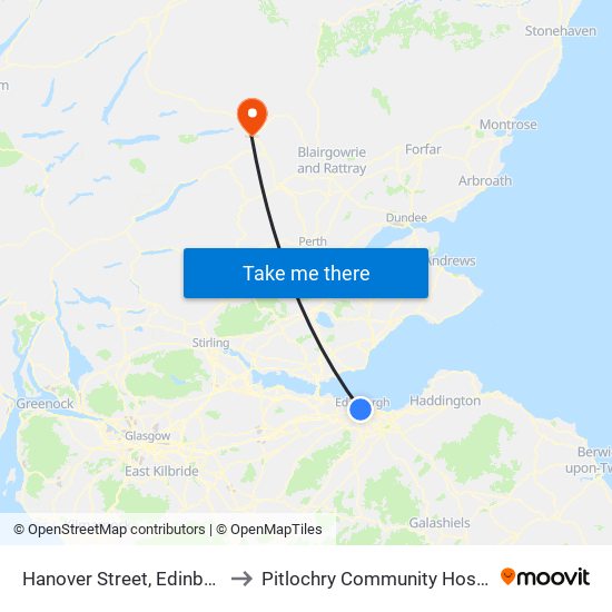 Hanover Street, Edinburgh to Pitlochry Community Hospital map