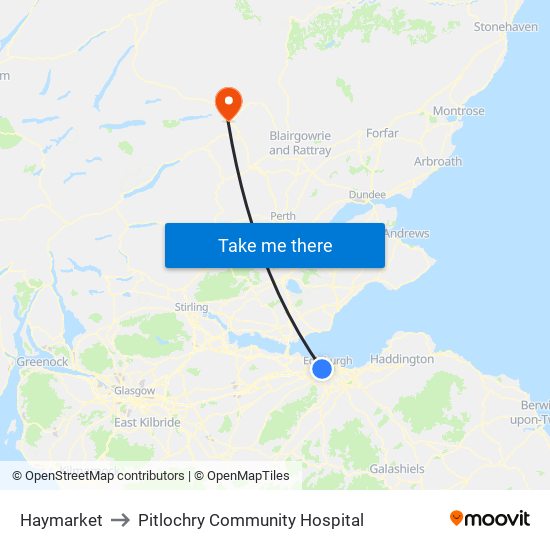 Haymarket to Pitlochry Community Hospital map