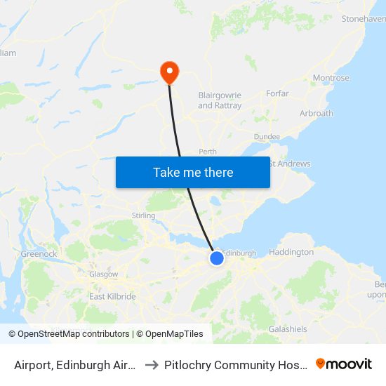 Airport, Edinburgh Airport to Pitlochry Community Hospital map