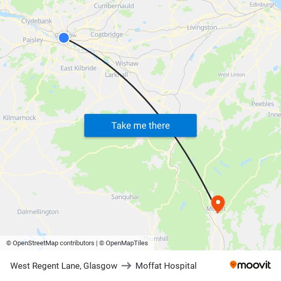 West Regent Lane, Glasgow to Moffat Hospital map