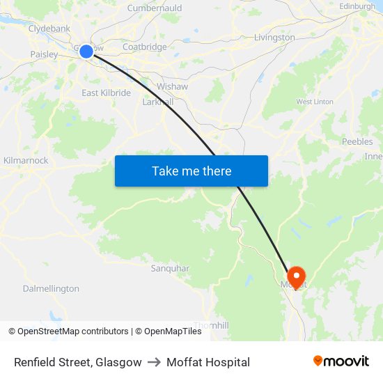Renfield Street, Glasgow to Moffat Hospital map