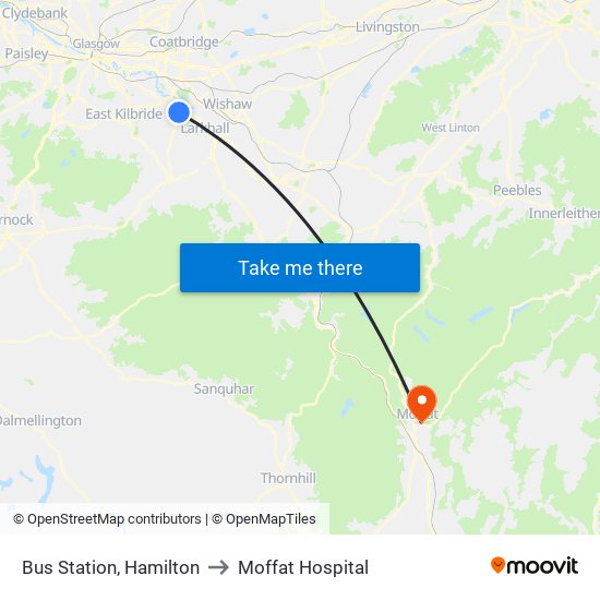 Bus Station, Hamilton to Moffat Hospital map