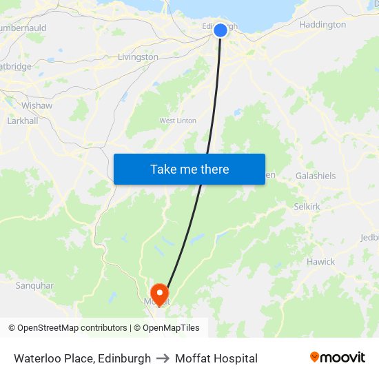 Waterloo Place, Edinburgh to Moffat Hospital map