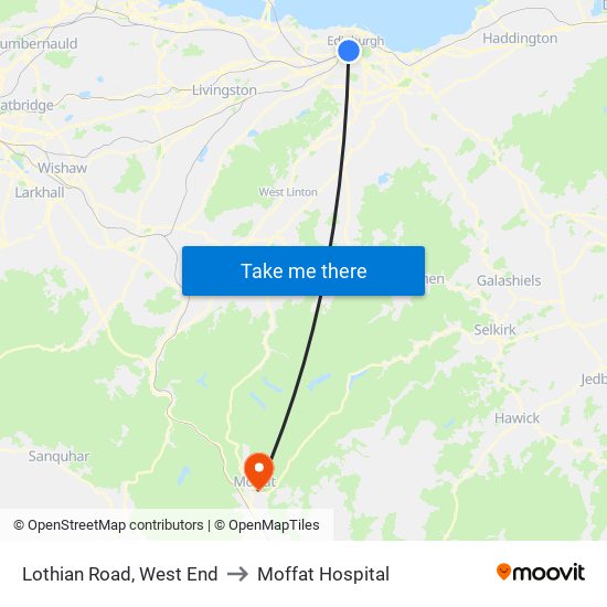 Lothian Road, West End to Moffat Hospital map