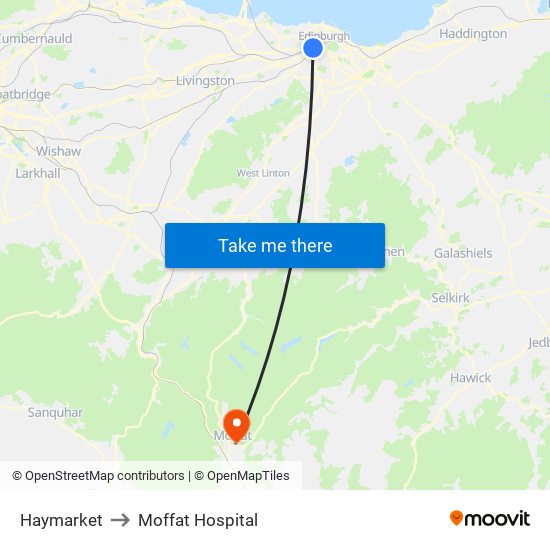 Haymarket to Moffat Hospital map
