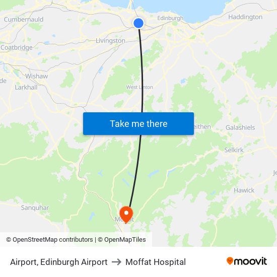 Airport, Edinburgh Airport to Moffat Hospital map