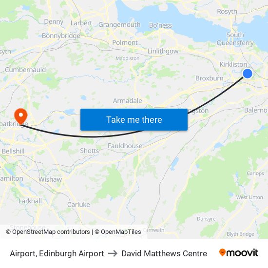 Airport, Edinburgh Airport to David Matthews Centre map