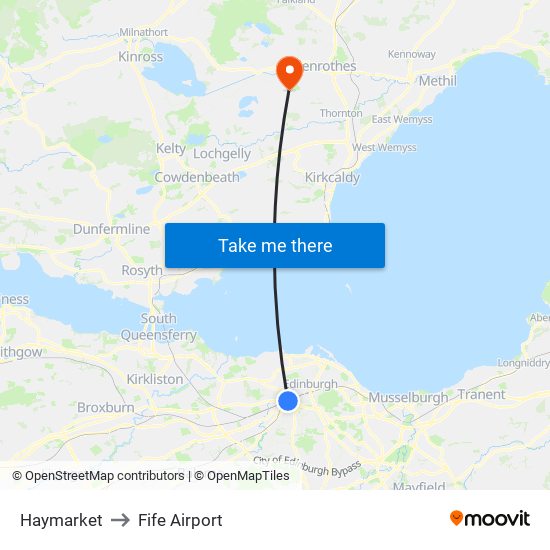 Haymarket to Fife Airport map