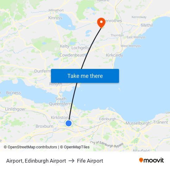 Airport, Edinburgh Airport to Fife Airport map