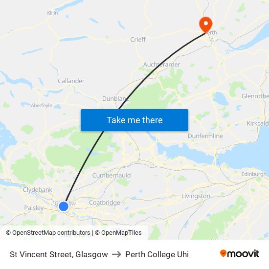St Vincent Street, Glasgow to Perth College Uhi map