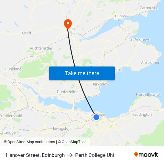 Hanover Street, Edinburgh to Perth College Uhi map