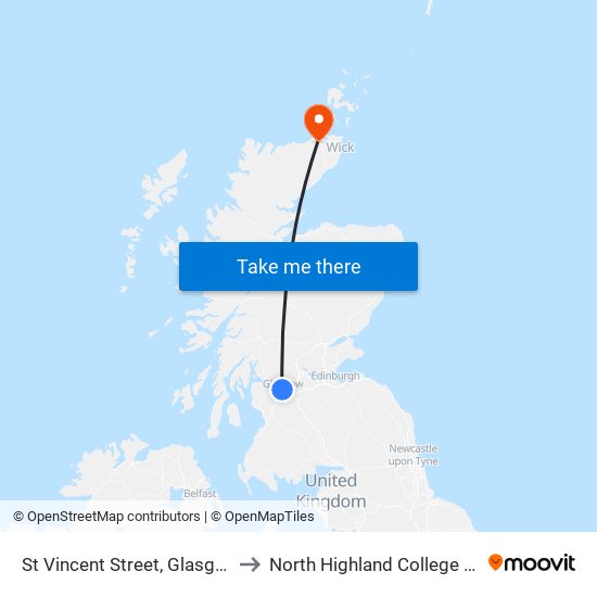 St Vincent Street, Glasgow to North Highland College Uhi map