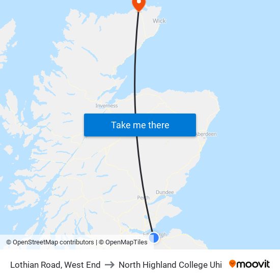 Lothian Road, West End to North Highland College Uhi map