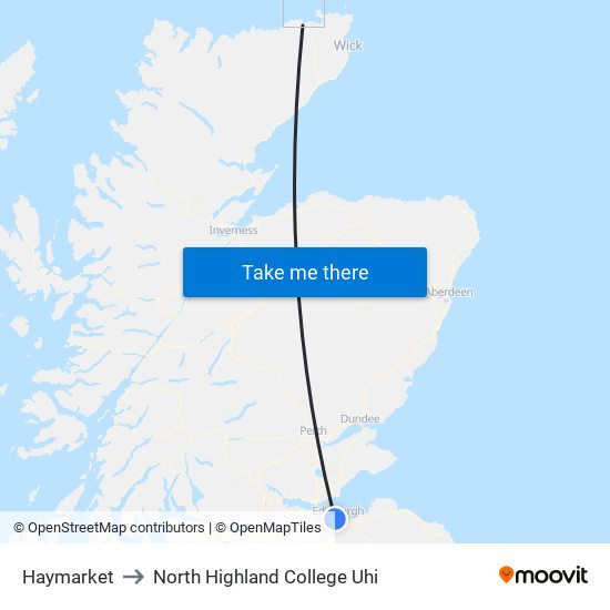 Haymarket to North Highland College Uhi map