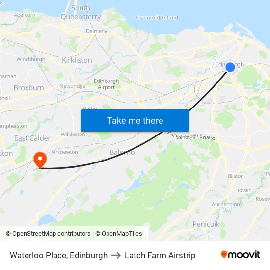 Waterloo Place, Edinburgh to Latch Farm Airstrip map