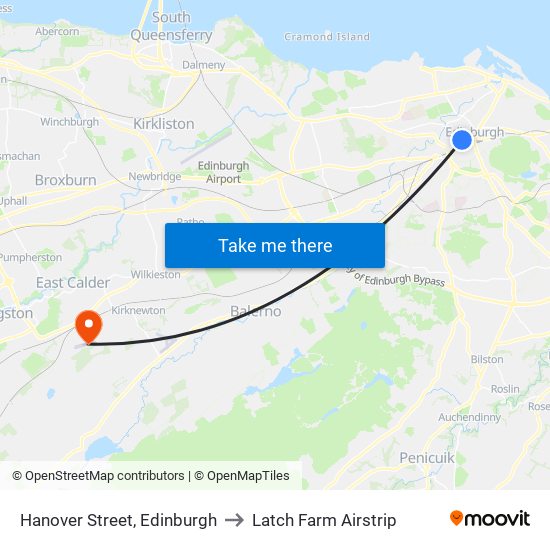 Hanover Street, Edinburgh to Latch Farm Airstrip map