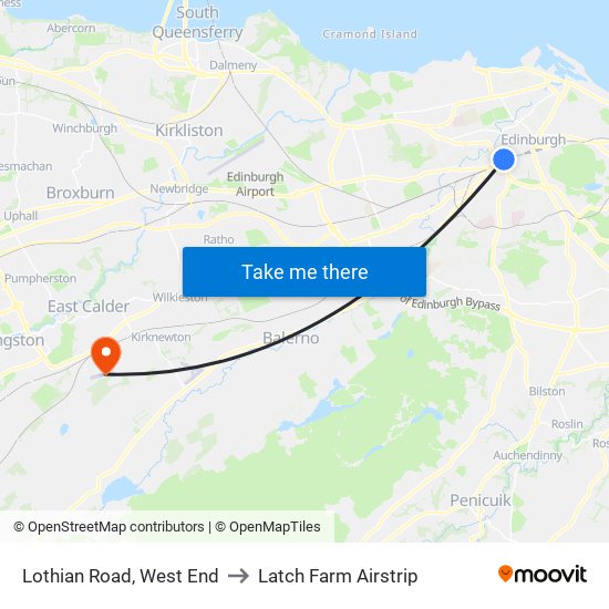 Lothian Road, West End to Latch Farm Airstrip map