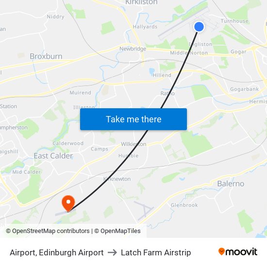 Airport, Edinburgh Airport to Latch Farm Airstrip map