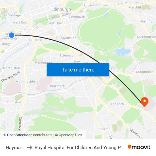 Haymarket to Royal Hospital For Children And Young People & Dcn map