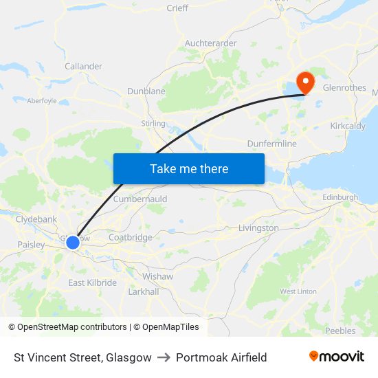 St Vincent Street, Glasgow to Portmoak Airfield map