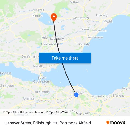 Hanover Street, Edinburgh to Portmoak Airfield map