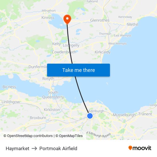 Haymarket to Portmoak Airfield map