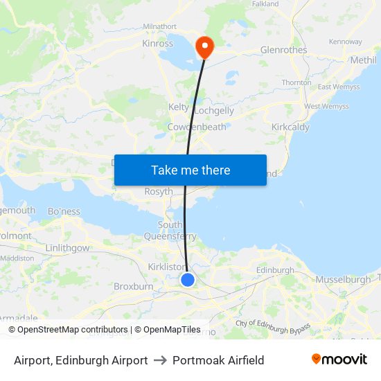 Airport, Edinburgh Airport to Portmoak Airfield map