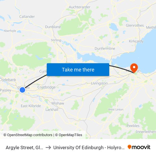 Argyle Street, Glasgow to University Of Edinburgh - Holyrood Campus map