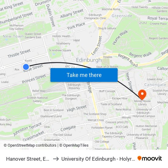 Hanover Street, Edinburgh to University Of Edinburgh - Holyrood Campus map