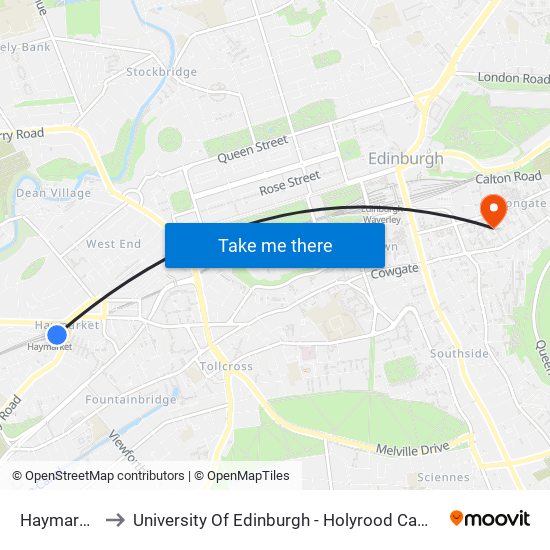 Haymarket to University Of Edinburgh - Holyrood Campus map