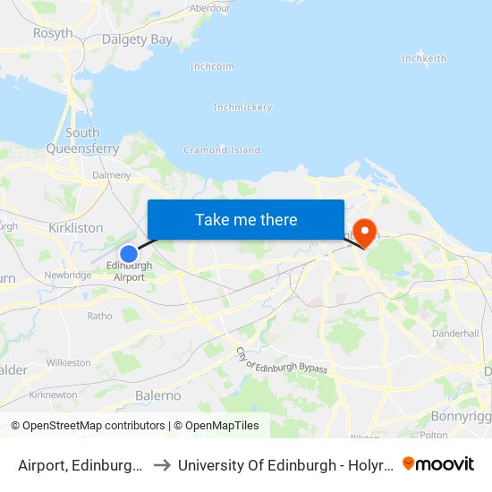 Airport, Edinburgh Airport to University Of Edinburgh - Holyrood Campus map