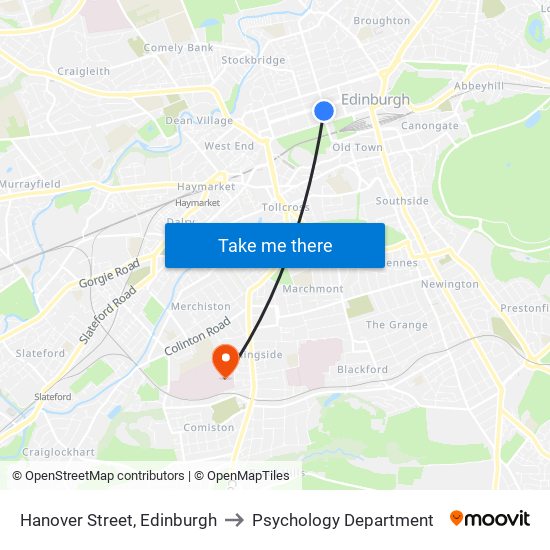 Hanover Street, Edinburgh to Psychology Department map