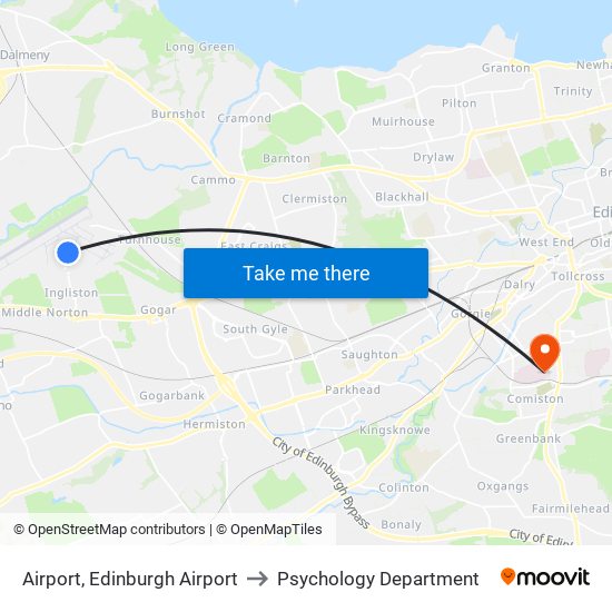 Airport, Edinburgh Airport to Psychology Department map