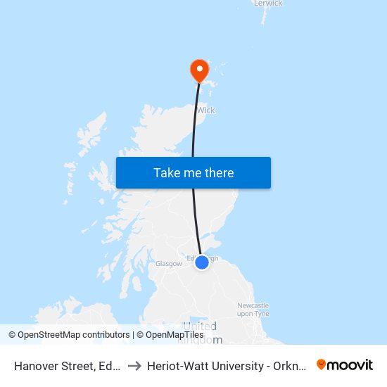Hanover Street, Edinburgh to Heriot-Watt University - Orkney Campus map