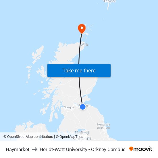 Haymarket to Heriot-Watt University - Orkney Campus map