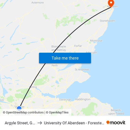 Argyle Street, Glasgow to University Of Aberdeen - Foresterhill Campus map