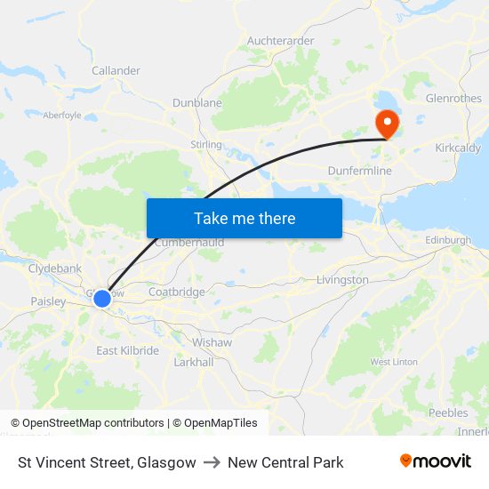 St Vincent Street, Glasgow to New Central Park map
