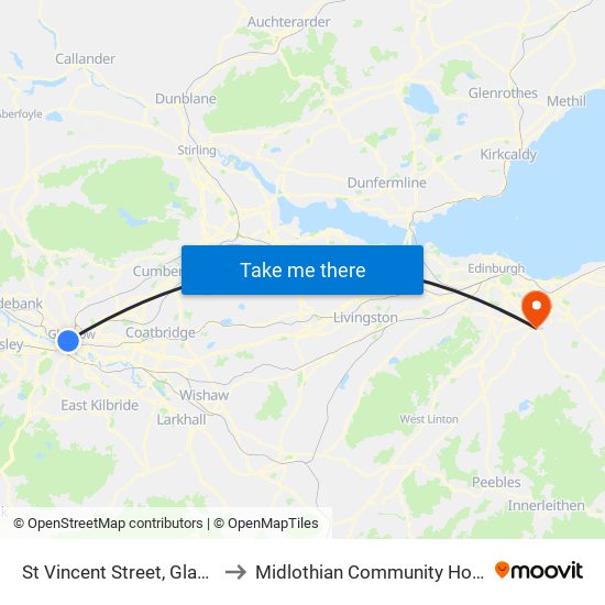 St Vincent Street, Glasgow to Midlothian Community Hospital map