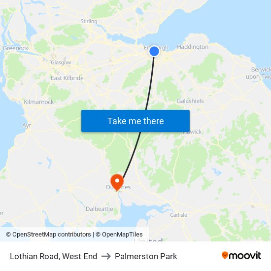 Lothian Road, West End to Palmerston Park map