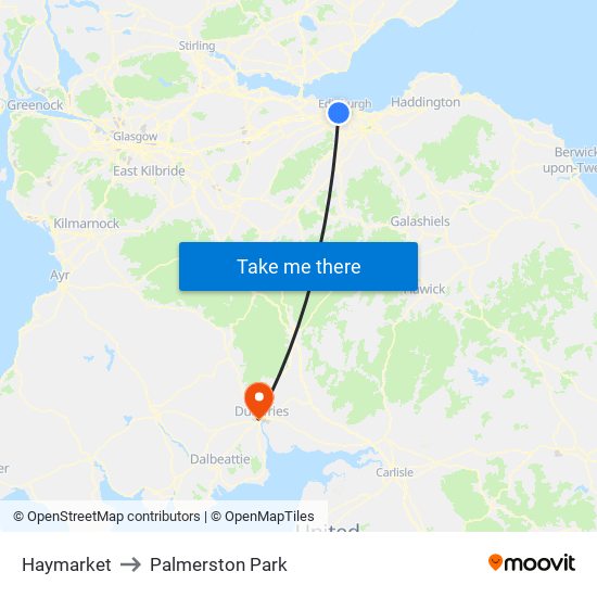 Haymarket to Palmerston Park map