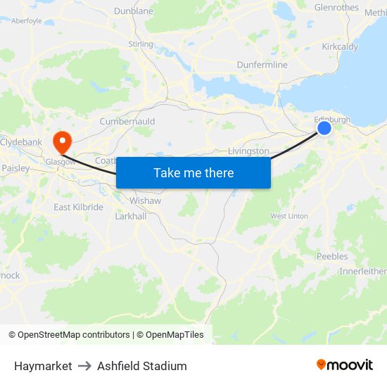 Haymarket to Ashfield Stadium map