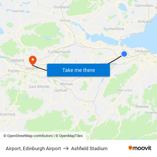 Airport, Edinburgh Airport to Ashfield Stadium map