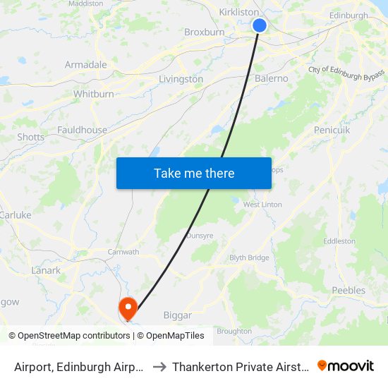 Airport, Edinburgh Airport to Thankerton Private Airstrip map