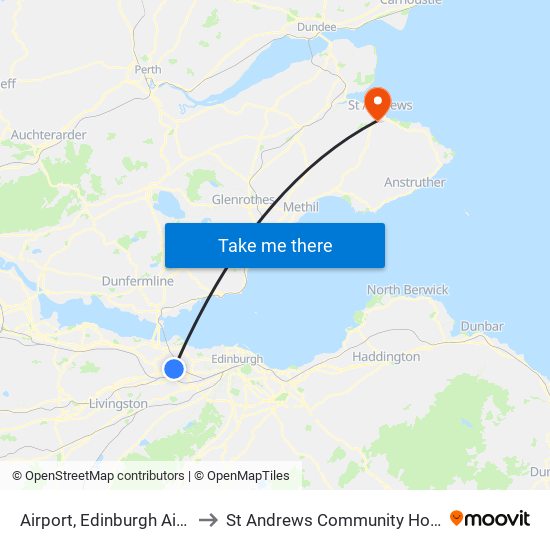 Airport, Edinburgh Airport to St Andrews Community Hospital map