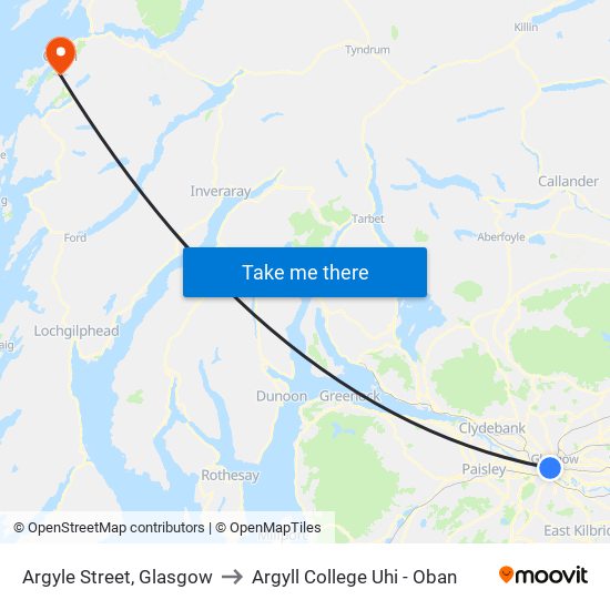 Argyle Street, Glasgow to Argyll College Uhi - Oban map